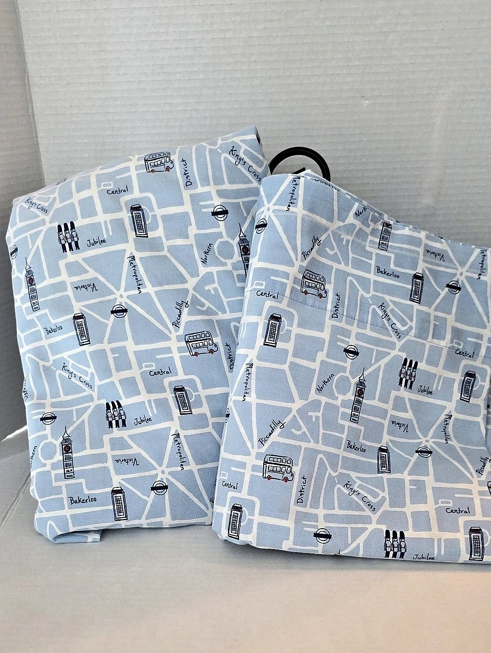 Martha Stewart Collection London Map Blue & White Full Cotton Flat Fitted Sheet